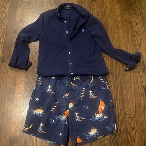 Vintage Men’s preppy Ralph Lauren polo navy nautical sailboat waterski shorts